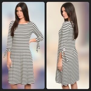Boutique Women's Black and White Striped A Line Dress